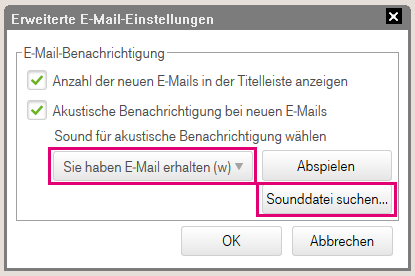 Wie kann ich die E-Mail-Anzeige und die akustische E-Mail-Benachrichtigung im Browser 7 einrichten?